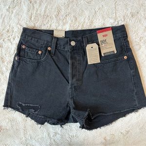 Levi’s 501 Shorts Womens Black Distressed Hi Rise Cutoff Size 27 NWT Button Fly